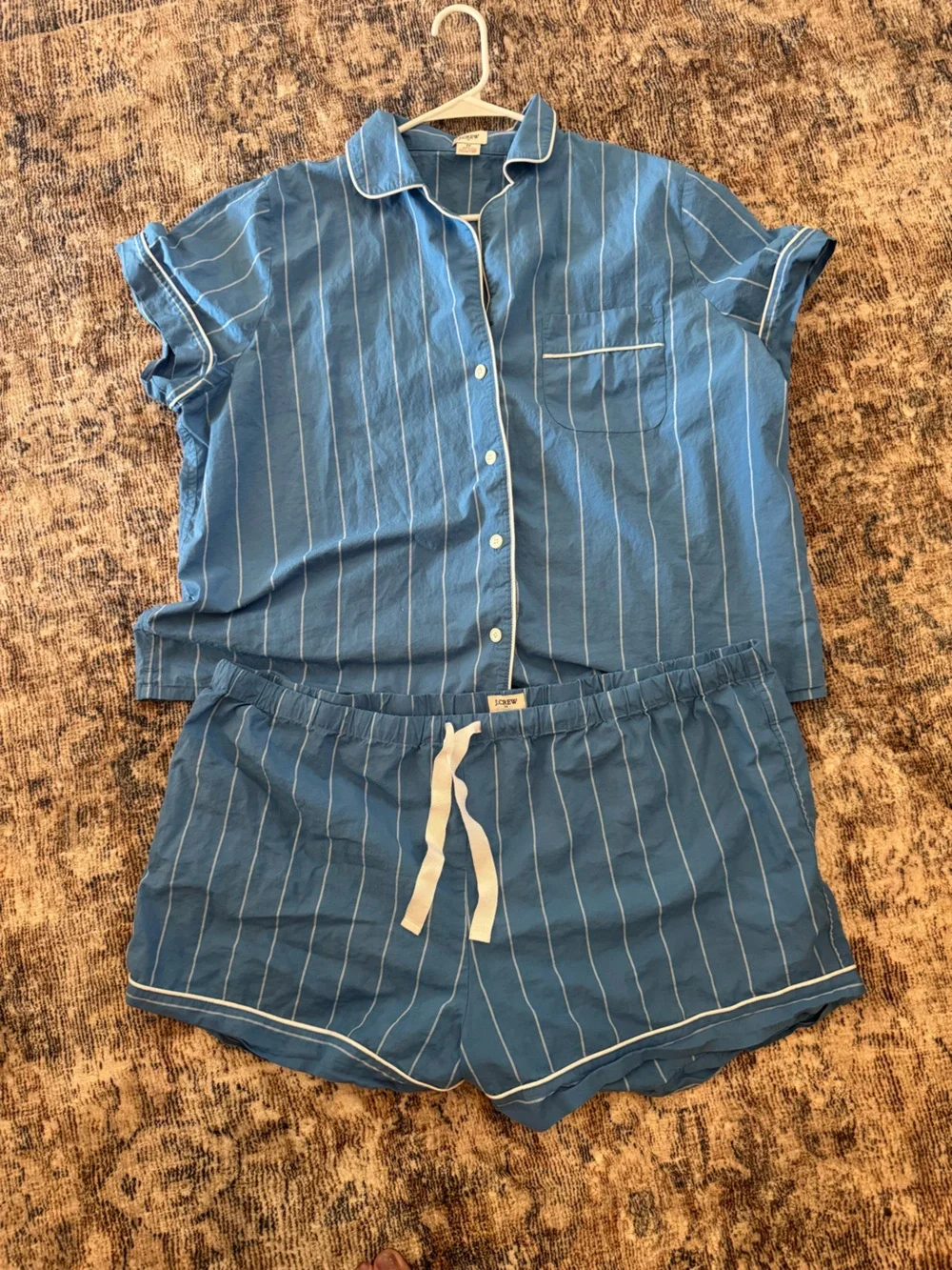 J. Crew Light Blue Striped Cotton Pajama Set